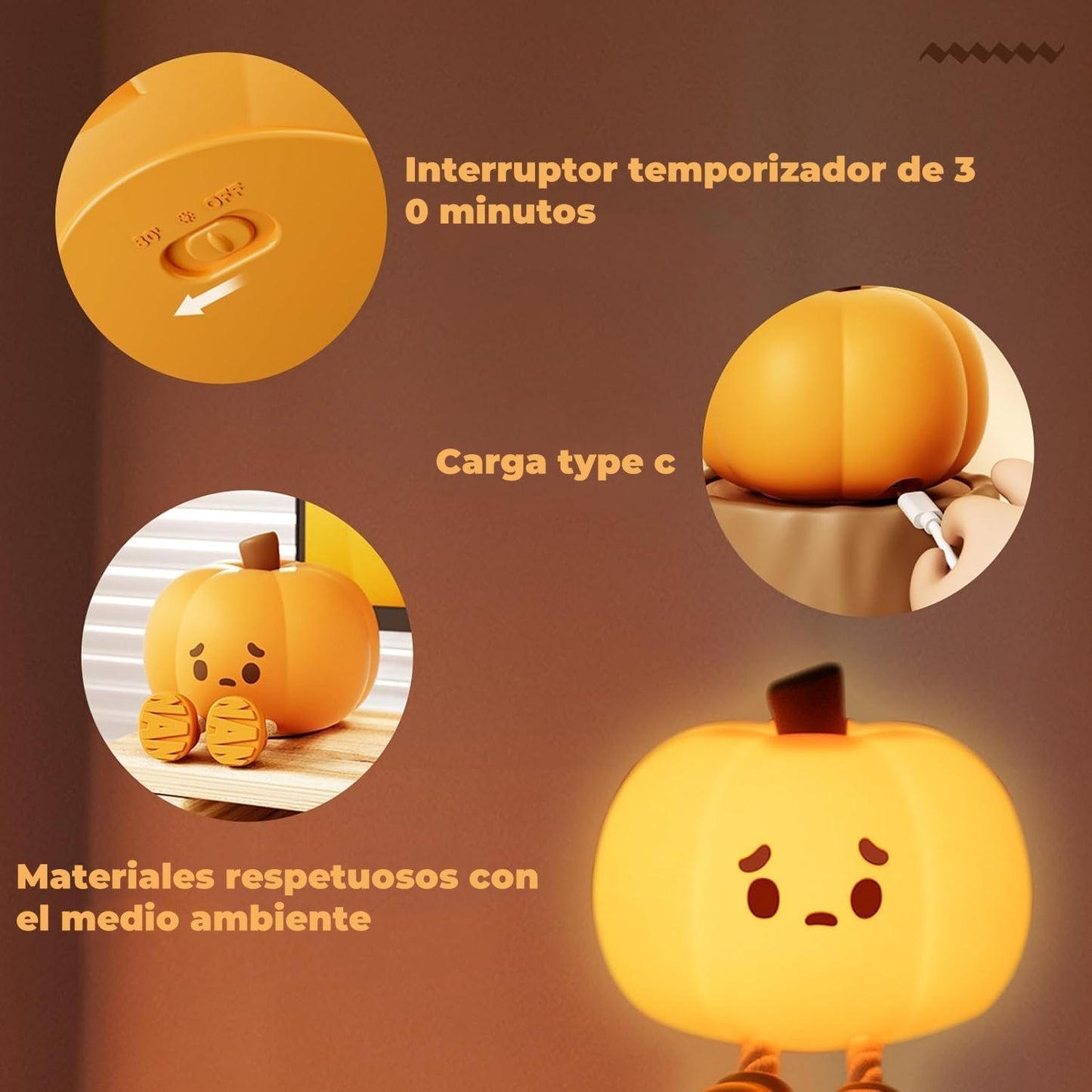 Luz Nocturna en Forma de Calabaza